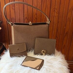 Vintage Gucci Brown Leather Shoulder Bag Set